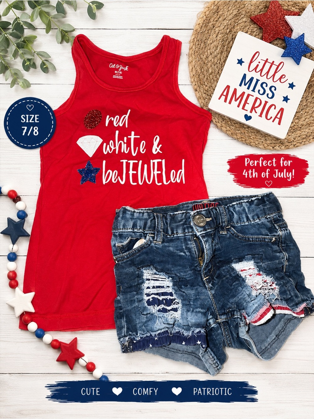 Cat & Jack Red Girls' Patriotic Tank Top with Glitter Accents